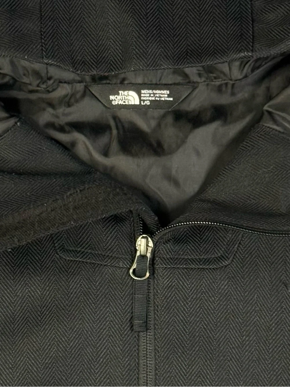 The North Face Herringbone Hooded Jacket Black Gray Fully Lined